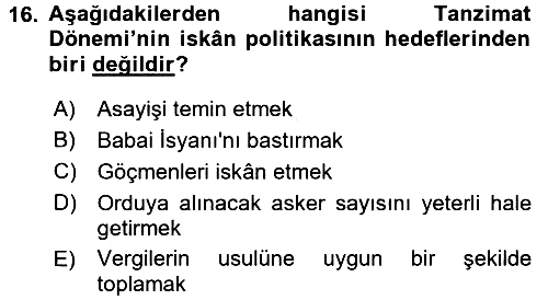 Osmanlı´da İskan ve Göç 2015-2016 Dönem Sonu Sınavı - 16. soru