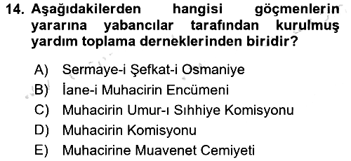 Osmanlı´da İskan ve Göç 2016-2017 Dönem Sonu Sınavı - 14. soru