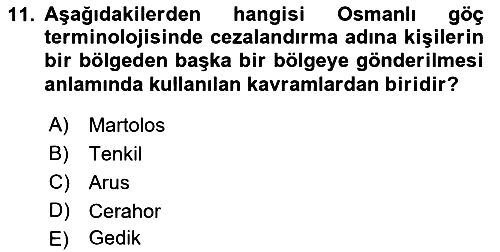 Osmanlı´da İskan ve Göç 2018-2019 Yaz Okulu Sınavı - 11. soru