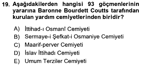 Osmanlı´da İskan ve Göç 2021-2022 Yaz Okulu Sınavı - 19. soru