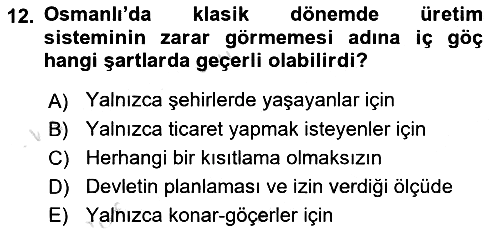 Osmanlı´da İskan ve Göç 2022-2023 Yaz Okulu Sınavı - 12. soru
