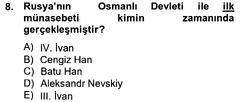 Rusya Tarihi 2012-2013 Ara Sınav - 8. soru