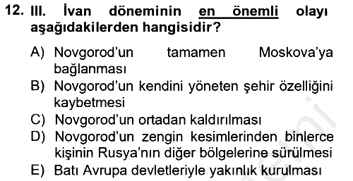 Rusya Tarihi 2012-2013 Ara Sınav - 12. soru
