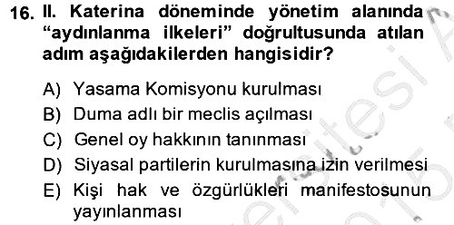 Rusya Tarihi 2014-2015 Ara Sınav - 16. soru