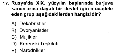 Rusya Tarihi 2014-2015 Ara Sınav - 17. soru