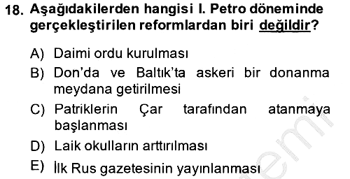 Rusya Tarihi 2014-2015 Ara Sınav - 18. soru