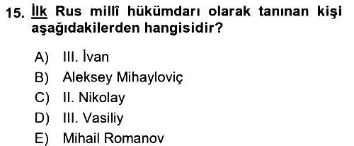 Rusya Tarihi 2015-2016 Ara Sınav - 15. soru