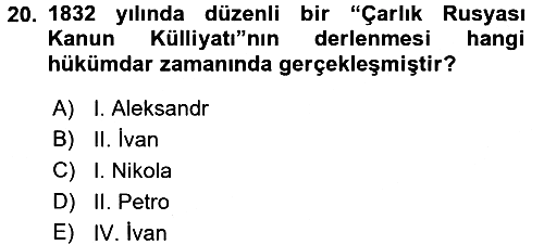 Rusya Tarihi 2015-2016 Ara Sınav - 20. soru