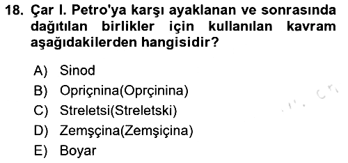 Rusya Tarihi 2024-2025 Ara Sınav - 18. soru