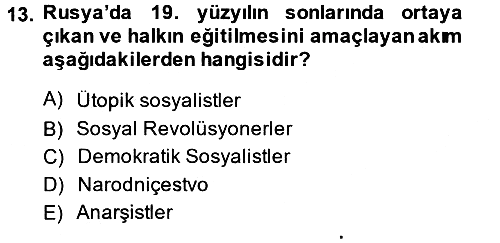 Rusya Tarihi 2014-2015 Dönem Sonu Sınavı - 13. soru