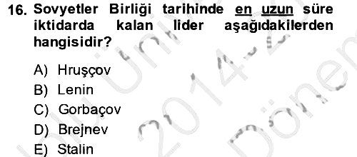 Rusya Tarihi 2014-2015 Dönem Sonu Sınavı - 16. soru