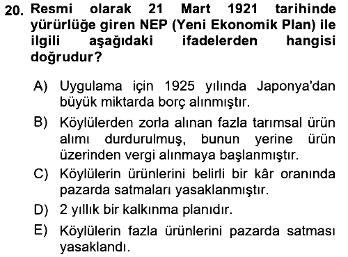 Rusya Tarihi 2015-2016 Dönem Sonu Sınavı - 20. soru