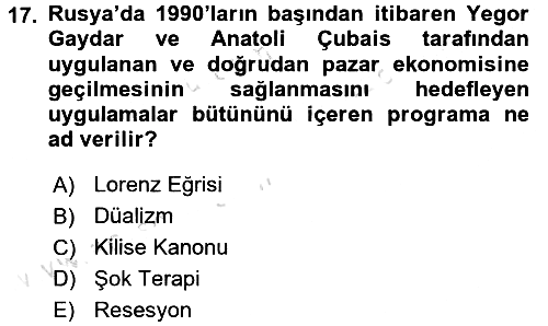 Rusya Tarihi 2016-2017 Dönem Sonu Sınavı - 17. soru