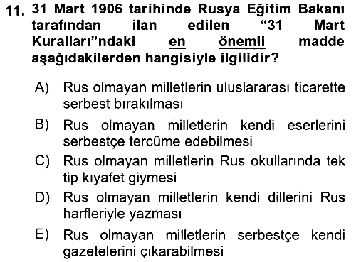 Rusya Tarihi 2017-2018 Dönem Sonu Sınavı - 11. soru