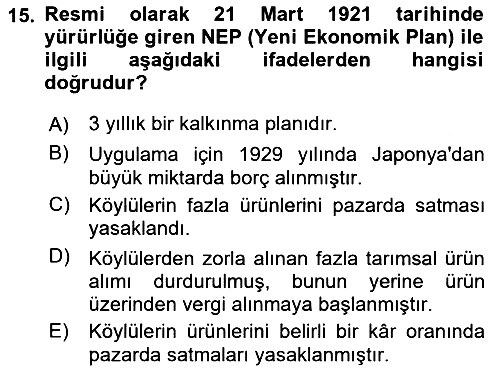 Rusya Tarihi 2018-2019 Dönem Sonu Sınavı - 15. soru