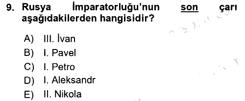 Rusya Tarihi 2024-2025 Dönem Sonu Sınavı - 9. soru