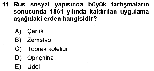Rusya Tarihi 2020-2021 Yaz Okulu Sınavı - 11. soru