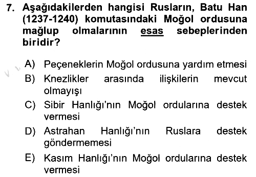 Rusya Tarihi 2022-2023 Yaz Okulu Sınavı - 7. soru