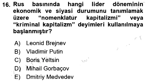 Rusya Tarihi 2023-2024 Yaz Okulu Sınavı - 16. soru