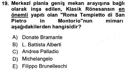 Sanat Tarihi 2018-2019 Dönem Sonu Sınavı - 19. soru
