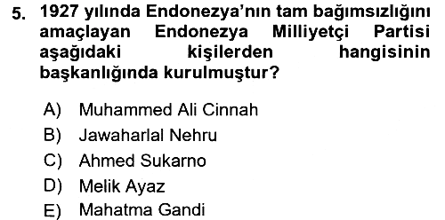 Sömürgecilik Tarihi (Avrupa-Amerika) 2016-2017 3 Ders Sınavı - 5. soru