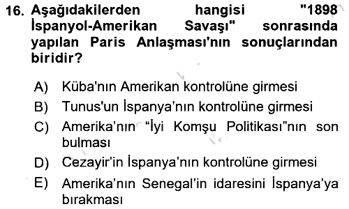 Sömürgecilik Tarihi (Avrupa-Amerika) 2018-2019 3 Ders Sınavı - 16. soru