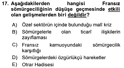 Sömürgecilik Tarihi (Avrupa-Amerika) 2018-2019 3 Ders Sınavı - 17. soru