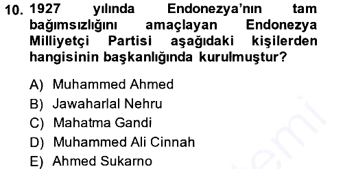 Sömürgecilik Tarihi (Avrupa-Amerika) 2014-2015 Ara Sınav - 10. soru