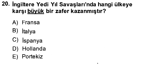 Sömürgecilik Tarihi (Avrupa-Amerika) 2014-2015 Ara Sınav - 20. soru