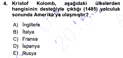 Sömürgecilik Tarihi (Avrupa-Amerika) 2015-2016 Ara Sınav - 4. soru