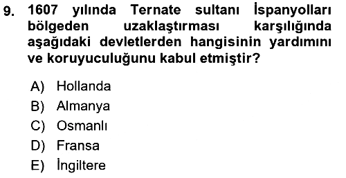 Sömürgecilik Tarihi (Avrupa-Amerika) 2015-2016 Ara Sınav - 9. soru