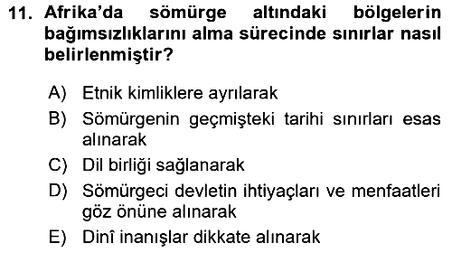 Sömürgecilik Tarihi (Avrupa-Amerika) 2015-2016 Ara Sınav - 11. soru