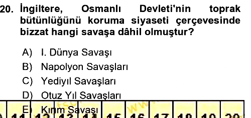 Sömürgecilik Tarihi (Avrupa-Amerika) 2015-2016 Ara Sınav - 20. soru