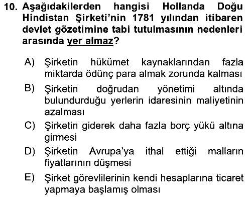Sömürgecilik Tarihi (Avrupa-Amerika) 2016-2017 Ara Sınav - 10. soru
