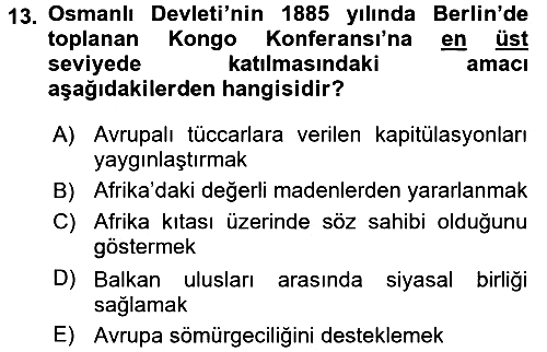 Sömürgecilik Tarihi (Avrupa-Amerika) 2016-2017 Ara Sınav - 13. soru