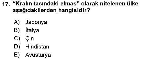 Sömürgecilik Tarihi (Avrupa-Amerika) 2016-2017 Ara Sınav - 17. soru