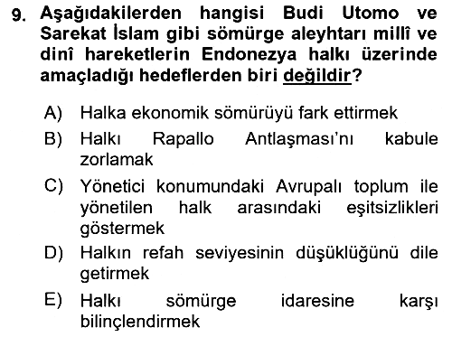 Sömürgecilik Tarihi (Avrupa-Amerika) 2017-2018 Ara Sınav - 9. soru