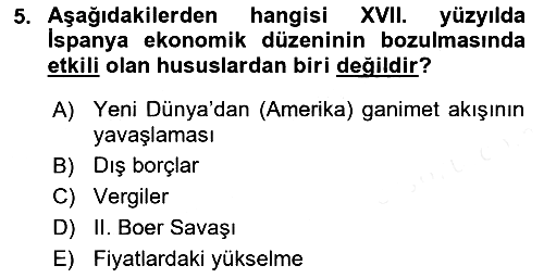 Sömürgecilik Tarihi (Avrupa-Amerika) 2018-2019 Ara Sınav - 5. soru