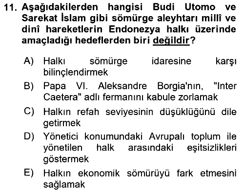 Sömürgecilik Tarihi (Avrupa-Amerika) 2018-2019 Ara Sınav - 11. soru