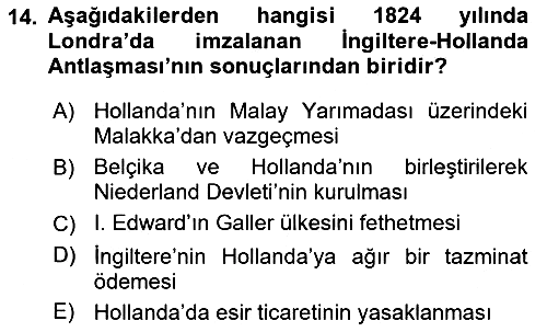 Sömürgecilik Tarihi (Avrupa-Amerika) 2018-2019 Ara Sınav - 14. soru