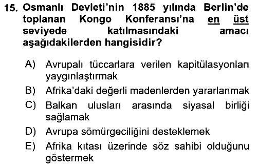 Sömürgecilik Tarihi (Avrupa-Amerika) 2018-2019 Ara Sınav - 15. soru