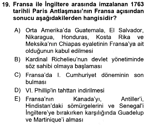 Sömürgecilik Tarihi (Avrupa-Amerika) 2018-2019 Ara Sınav - 19. soru