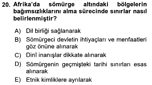 Sömürgecilik Tarihi (Avrupa-Amerika) 2018-2019 Ara Sınav - 20. soru
