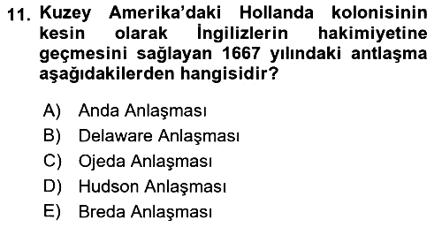 Sömürgecilik Tarihi (Avrupa-Amerika) 2019-2020 Ara Sınav - 11. soru