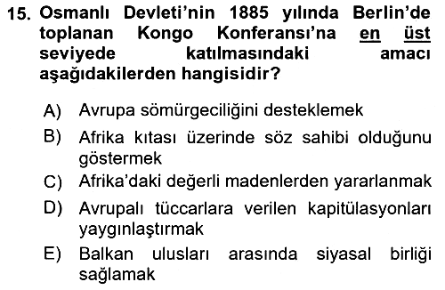 Sömürgecilik Tarihi (Avrupa-Amerika) 2019-2020 Ara Sınav - 15. soru