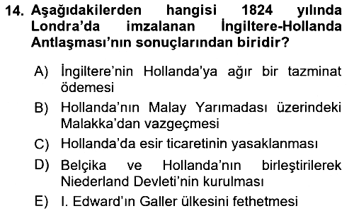 Sömürgecilik Tarihi (Avrupa-Amerika) 2021-2022 Ara Sınav - 14. soru