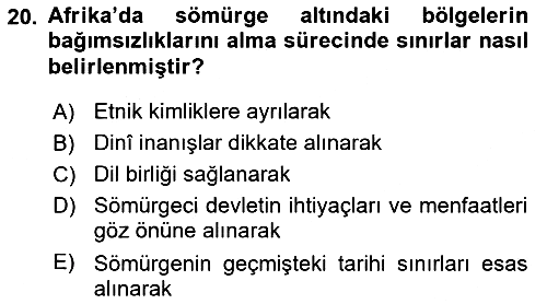 Sömürgecilik Tarihi (Avrupa-Amerika) 2021-2022 Ara Sınav - 20. soru