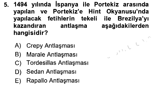 Sömürgecilik Tarihi (Avrupa-Amerika) 2022-2023 Ara Sınav - 5. soru