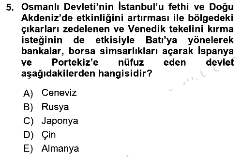 Sömürgecilik Tarihi (Avrupa-Amerika) 2023-2024 Ara Sınav - 5. soru