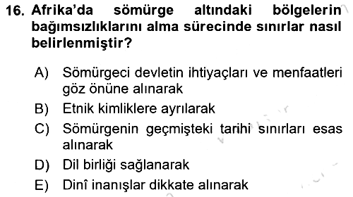 Sömürgecilik Tarihi (Avrupa-Amerika) 2023-2024 Ara Sınav - 16. soru